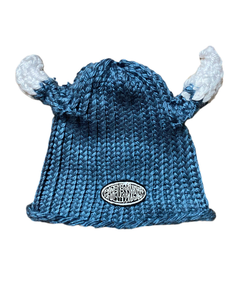 Cerulean Blue Viking Crochet Beanie