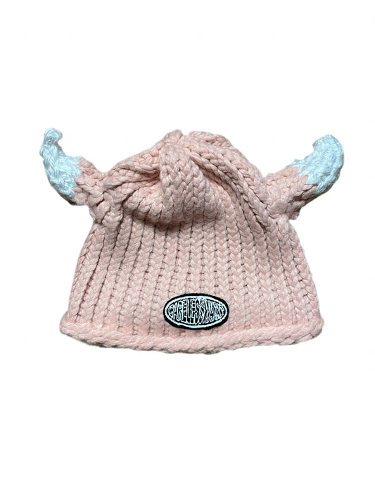 Carnation Pink Viking Crochet Beanie
