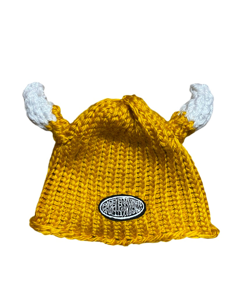 Imperial Yellow Viking Crochet Beanie